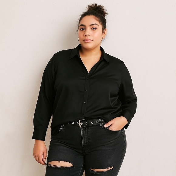 Investments Tops - Investments II Black Sheer Button-Down Blouse Women’s Size 24 EUC